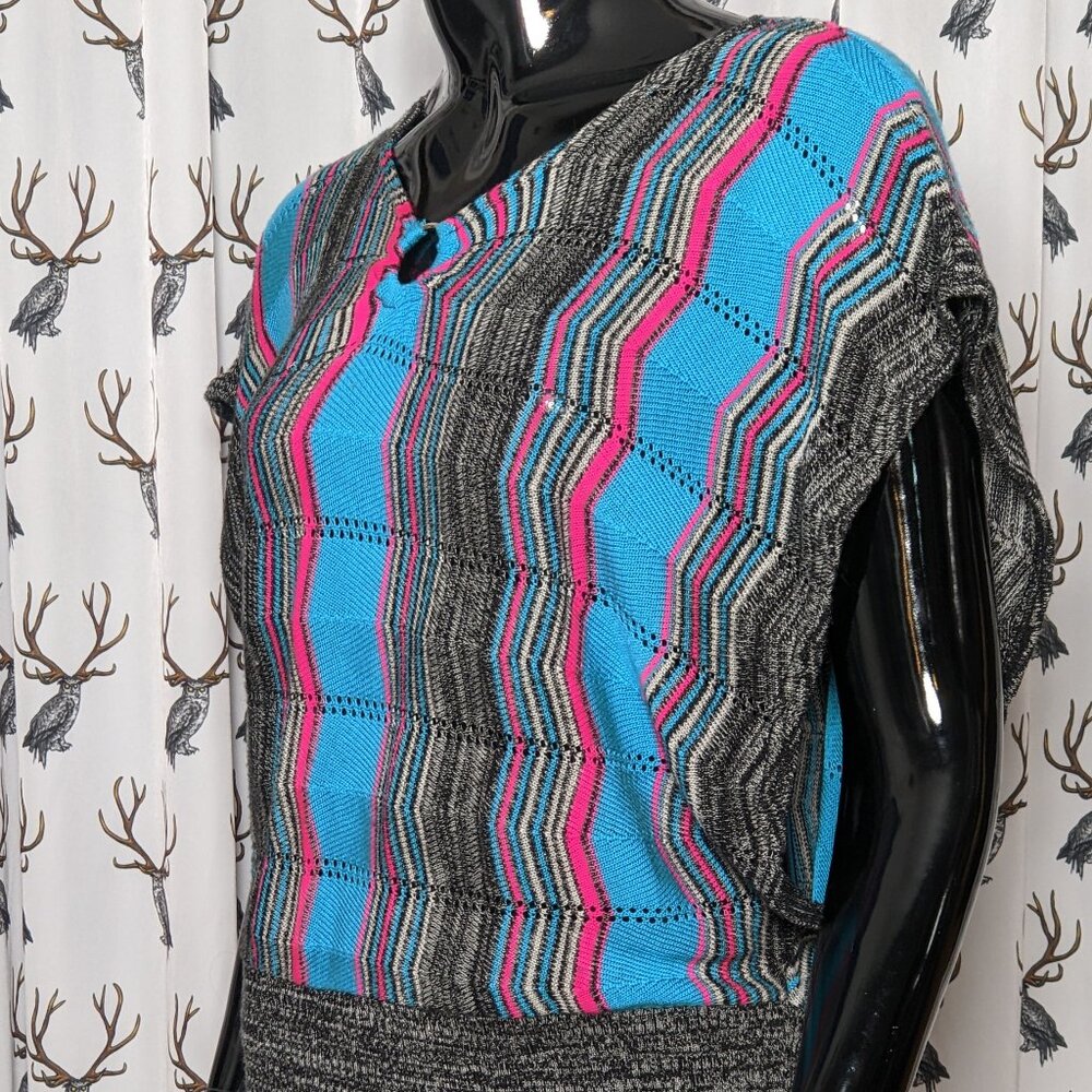 Early 90s Pink Gray Blue Dolman Sweater with Metal Ring Detail